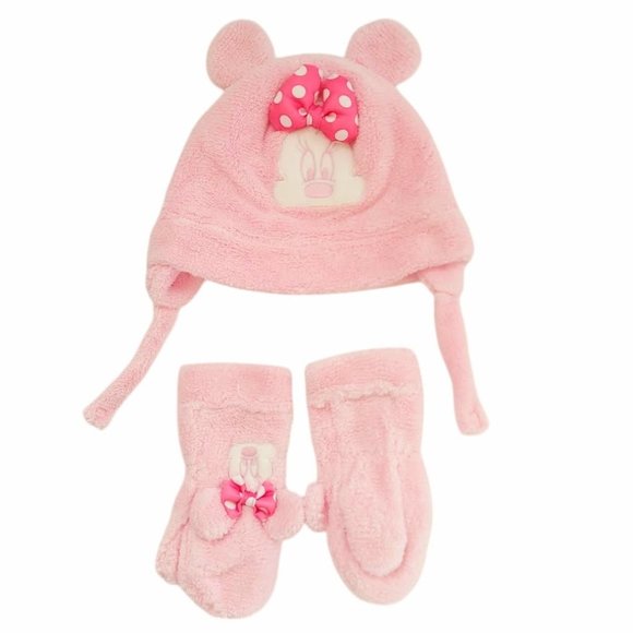 Disney and Miniwear Baby Girl Pink Trapper Hat And Mitten Set of 2 Cozy Warm - Picture 2 of 10